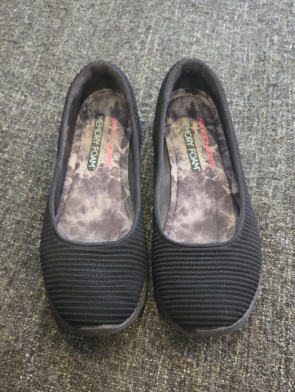 Skechers Women's Black Slip-On Knit Flats with Memory Foam